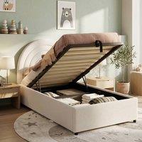 Merax 3ft Single Beige Boucle Ottoman Bed with Storage & Arched Headboard