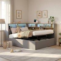 Merax 3FT Single Corner Ottoman Bed with LED Headboard & Charging Ports in Grey