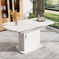 Merax Extendable Oval Pedestal Dining Table with Built-in Storage Cabinet in White