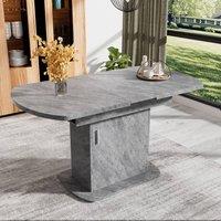 Merax Extendable Oval Pedestal Dining Table with Built-in Storage Cabinet in Grey