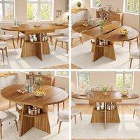 BTM Extendable Dining Table Round to Oval Kitchen Table for 8 in Brown