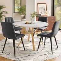 BTM Dining Table Set Round Marble Table with Chairs Kitchen Set in Grey