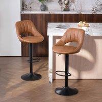 HOMCOM Barstools Set of 2, Dining Stools with Backrest & Footrest, Brown