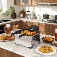 HOMCOM 5L Deep Fryer with Removable Oil Basket & Viewing Window, 2000W in Silver