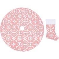 Berkfield Home Luxury Christmas Tree Skirt with Sock Pink 90 cm Fabric