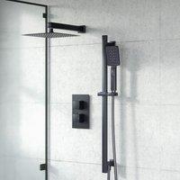 Nes Home Matte Black Thermostatic Mixer Valve Shower Head Handset Slider Rail Set