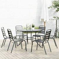 Berkfield Home Stackable Garden Chair Set 7 pcs Anthracite Powder-coated Steel in Black