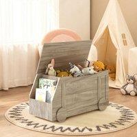 KEEPREAPER Stylish Wooden Storage Toy Box with Lid & Safety Hinges in Grey
