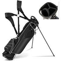 Costway Golf Stand Bag with 4Way Top Dividers DualStrap Outer Pockets & Bracket Carrier in Black