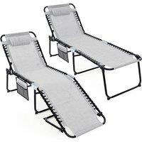 Costway Patio Folding Chaise Lounge Chair Portable Sun Lounger in Grey