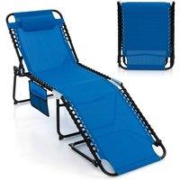 Costway Patio Folding Chaise Lounge Chair Portable Sun Lounger in Navy