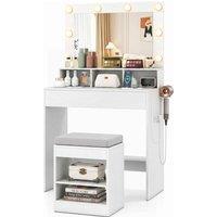 Costway Makeup Vanity Desk Set w/Mirror &Lights Dressing Table w/Stool &Drawer in White