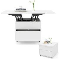 Costway Lift Top Coffee Table 3-In-1 Folding Center Table w/Hidden Storage in White