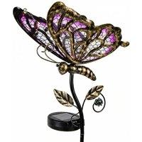 Bright Zeal Solar Butterfly Lights 35 Purple/Blue Glass Stake Auto On Off-Outdoor Decor in Purple