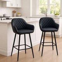 EONLION Ergonomic Bar Stool Black Faux Leather Dining Chair with Armrests