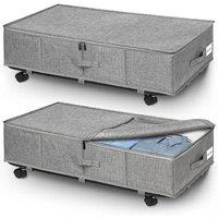 SPETLEK 2x Underbed Storage Box Wheels Lid Clothes in Grey | Size: Large
