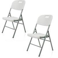 EONLION 2- Folding Plastic Chairs Indoor Outdoor Garden in White | Size: 100 cm