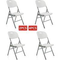 EONLION 4- Folding Plastic Chairs Indoor Outdoor Garden in White | Size: 100 cm