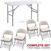 Kelvenix Complete Set (Table+Chairs) Folding Table Foldable Metal in White | Size: 0.6m2