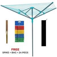 NESTLUNE Rotary Airer 4 Arm 50m Garden Clothes Washing Line Dryer Spike in Bright Blue | Size: 100 cm x 100 cm