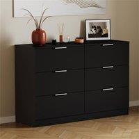 EONLION Black-6 Drawer Chest Bedroom Furniture Storage in Black | Size: 100 cm