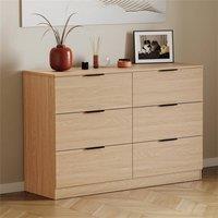 EONLION Pine-6 Drawer Chest Bedroom Furniture Storage in Brown | Size: 100 cm