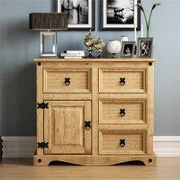 EONLION 1 Door 4 Drawer-Sideboard Cabinet Storage Solid Pine in Brown | Size: 100 cm