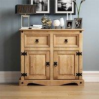 EONLION 2 Door 2 Drawer-Sideboard Cabinet Storage Solid Pine in Brown | Size: 100 cm