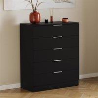 EONLION Black-5 Drawer Modern Chest Bedroom Storage in Black | Size: 100 cm