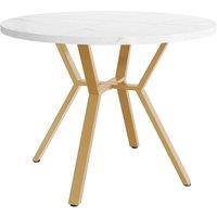 VOGREX Dining Table Marble Effect Top Kitchen Table with Golden Metal Legs in White