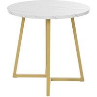 VOGREX Round Marble Effects Dining Table with Gold Metal Legs for 4 People in White