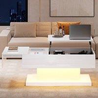 VOGREX Lift Top Coffee Table LED Center Table with Storage Compartment in White