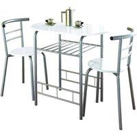 Kelvenix High Gloss Dining Table Breakfast Bar 2 Chairs Set in White | Size: 0.6m2