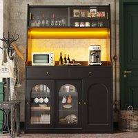 Rolipo Tall Black Kitchen Cabinet Buffet Sideboard with Smart LED
