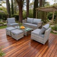 FURNITURE ONE 7 Pieces PE Rattan Garden Sofa Set with Glass Table in Light Grey | Size: 1 Pack