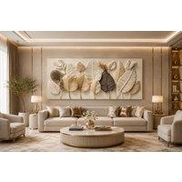 Mafett Large Lightweight Canvas Wall Art Beige Leaf Silhouette Print | Size: 101.6 cm x 76.2 cm