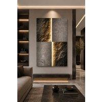 Mafett Premium Large Luxury Gold Charcoal Abstract Canvas Wall Art Print | Size: 120 cm 80 cm