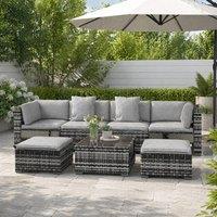 STILVORA Sofa Set 7-Piece with Glass-Top Table Grey
