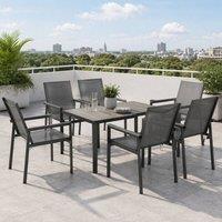 STILVORA Dining Set 7-Piece with tempered glass top grey