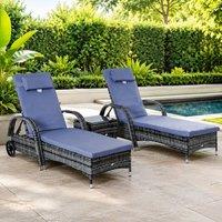 STILVORA Sun Lounger Set with Adjustable Back & Grey Cushions