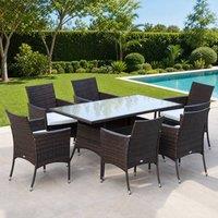 STILVORA Dining Set 6-Seater with metal frame brown