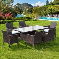 STILVORA Dining Set 6-Seater with Cushions Brown