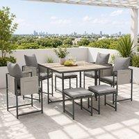 STILVORA Dining Set 9-Piece with steel frame grey