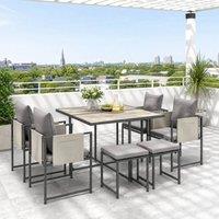 STILVORA Nine-Piece Outdoor Dining Set with Steel Frame Grey