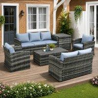 STILVORA Sofa 7-Seater with storage grey rattan