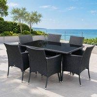 STILVORA Dining Set 7-Piece with Cushioned Chairs Black