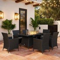 STILVORA Garden Dining Set with Fire Pit Table Black