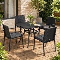 STILVORA Garden Dining Set for 4 with Cushioned Chairs in Black