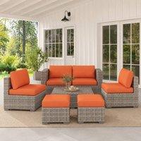 STILVORA Sofa 6-Seater with footstools Orange