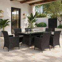 STILVORA Outdoor Dining Set with Fire Pit Table Black